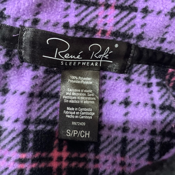 Rene Rofe purple plaid plush fleece soft pajama set size S - Picture 5 of 5